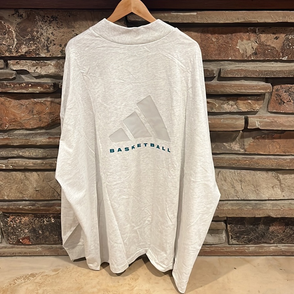 adidas White Long Sleeve Basketball Tee with Gray Logo